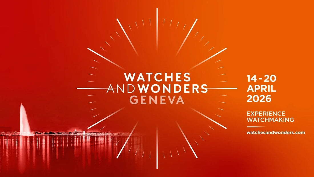 Official promotional graphic for Watches and Wonders Geneva 2026 featuring the event dates April 14 to 20 against an orange background with the Geneva Jet d'Eau