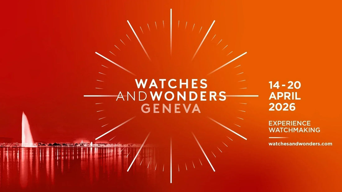 Official promotional graphic for Watches and Wonders Geneva 2026 featuring the event dates April 14 to 20 against an orange background with the Geneva Jet d'Eau