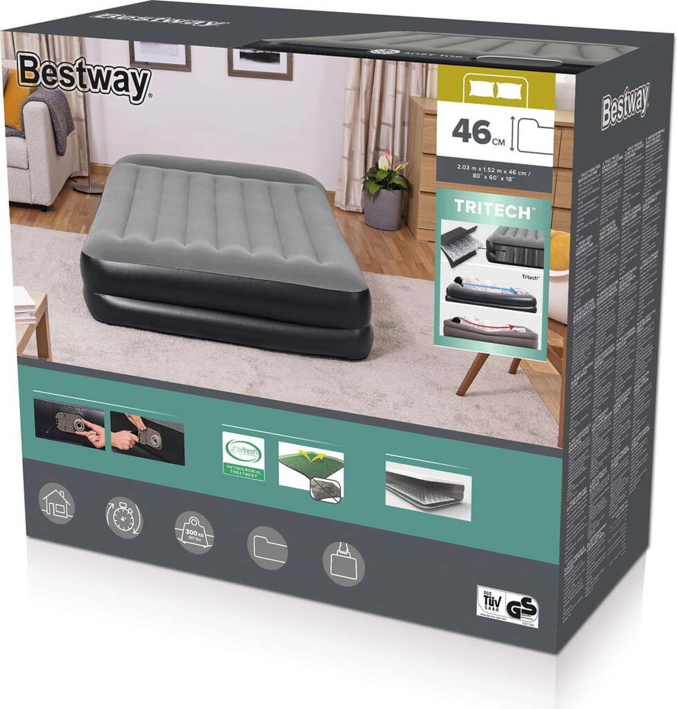 Bestway® TriTech™ Doppelluftbett mit antimikrobieller Oberfläche & integrierter Elektropumpe