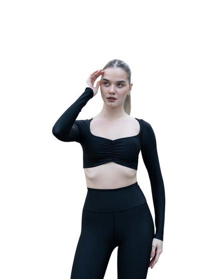 080 - Rüschenshirt mit langen Ärmeln - Perfekt für Tanz & Yoga 🖤🧘‍♀️