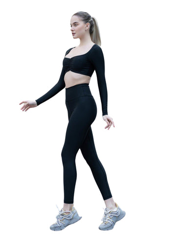 080 - Rüschenshirt mit langen Ärmeln - Perfekt für Tanz & Yoga 🖤🧘‍♀️