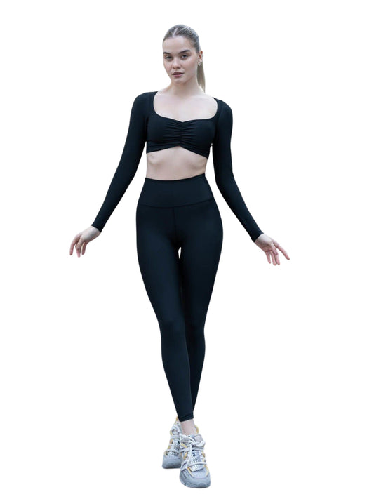 080 - Gerimpelde Lange Mouw Shirt - Perfect voor Dans & Yoga 🖤🧘‍♀️