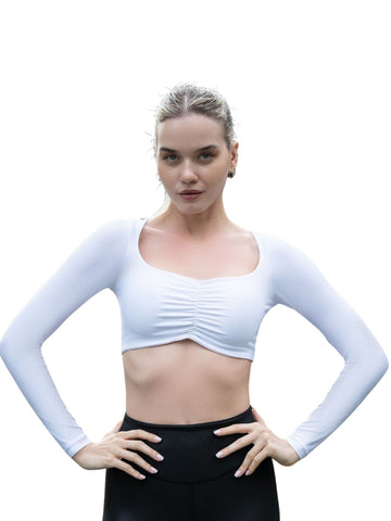 081 Ruffled Langarm Shirt in Weiss