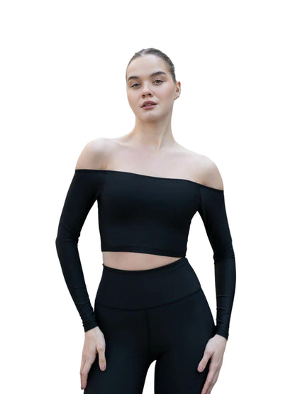 082 Comfortlux Off Shoulder Langarm Tshirt in Schwarz