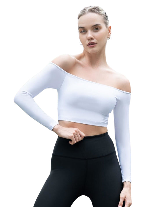 083 Comfortlux Off Shoulder Langarm Tshirt in Weiss