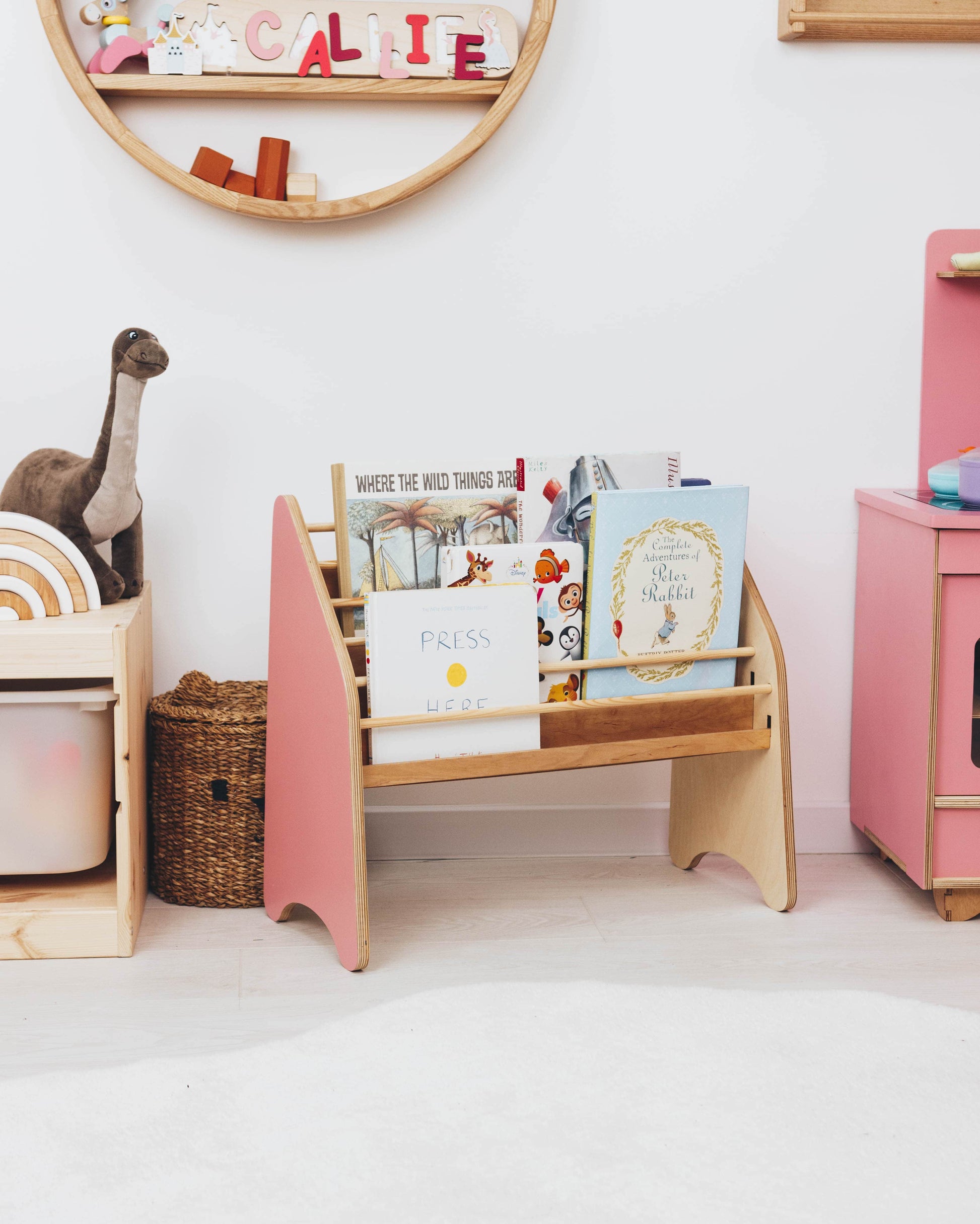 pink bookshelf 