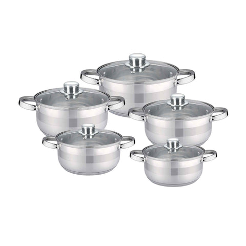 10-tlg Edelstahl Kochgeschirr Set Induktion Kochtopf Topf Rostfrei Deckel SP09