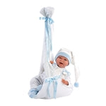 Babypuppe mit Hängewiege blau 42cm