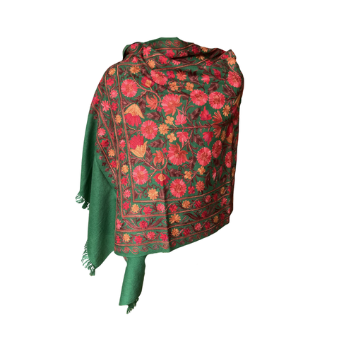 AISHITERU - Verdea Embroidered Wool Shawl - Garden-inspired Luxury 🌿✨