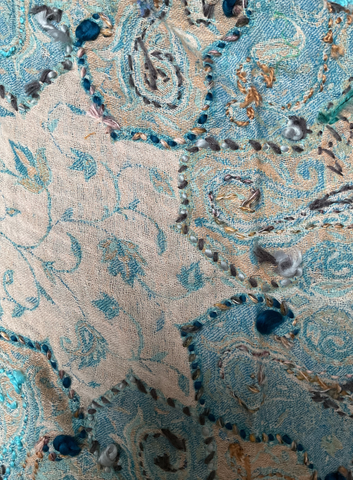 AISHITERU - Celestia Embroidered Wool Shawl - Tranquil blue elegance, cozy luxury 🌊✨