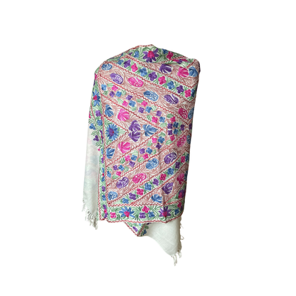 AISHITERU - Florenza Embroidered Wool Shawl - Vibrant Floral Craft ✨🧵