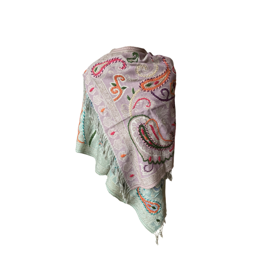 AISHITERU - Lavanya Embroidered Wool Shawl - Pastel artistry & warmth ✨🧣