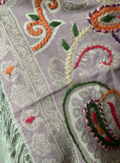 AISHITERU - Lavanya Embroidered Wool Shawl - Pastel artistry & warmth ✨🧣