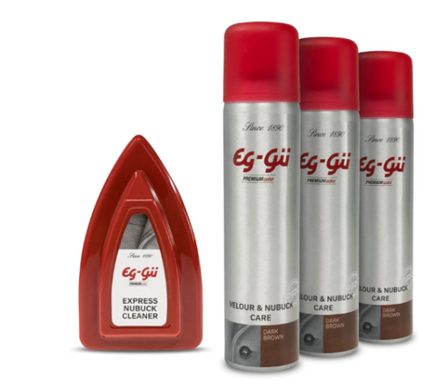 Eg-Gu - Velur & Nubuck Rengjøring & Pleie Spray Sett (Mørk Brun) - Gjenoppliv & Beskytt Dine Sko! 👟✨