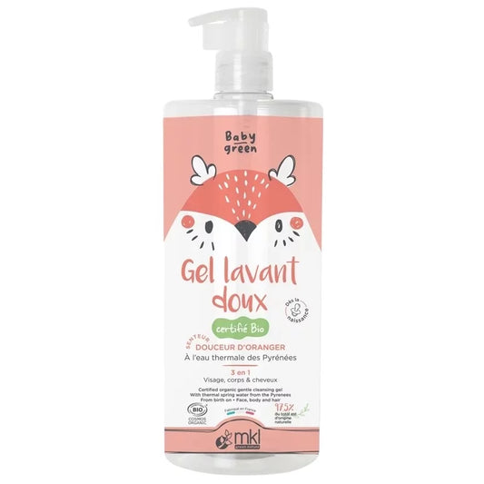 MKL GREEN NATURE - Gel de baño suave para bebé con flor de azahar (1L) - ¡Refresca y mimar a tu pequeño! 🍊🛁