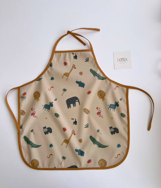 Handmade Waterproof Kids Apron – Safari Animals Print
