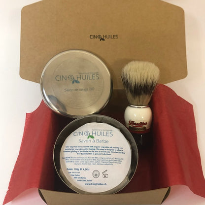 🪒 Coffret Rasage I – Blaireau et Savon à Barbe CinqHuiles 🪒