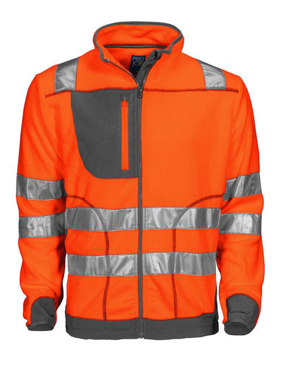 Projob Herren Arbeitssicherheits Jacke aus Polarfleece mit Softshell Elementen und ISO 20471 KLASSE 3/2 Zertifizierung