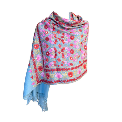 AISHITERU - Blooming Reverie Embroidered Wool Shawl - Vibrant floral elegance 🌺✨