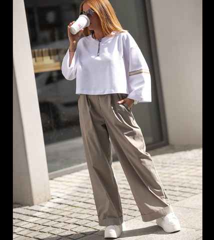 Twój Styl przez P - T-Shirt z bawełny z rękawem 7/8 - Bezwysiłkowa elegancja i całodzienny komfort! 👕🌼