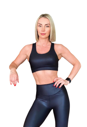 181 - Überkreuzter Sport-BH - Eleganter Leder-Look 🖤