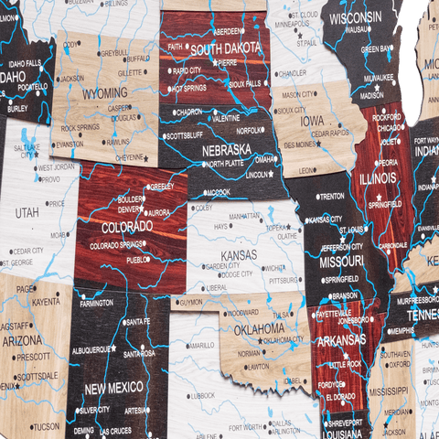 Ciesz się drewnem - drewniana mapa USA - 🇺🇸 misterna sztuka ścienna - ręcznie wykonany dekor drewniany 🪵