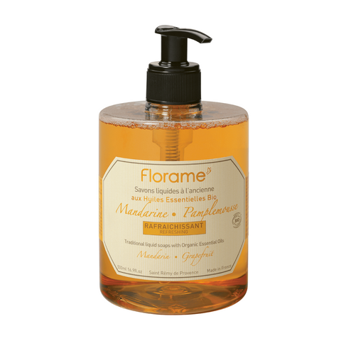 Savon liquide BIO à l'ancienne rafraîchissant, Mandarine-pamplemousse - 500ml - Florame