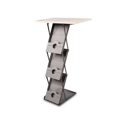 Faltbarer 2 in 1 Prospektständer Concord mit Theke, A4, Grau/Holz