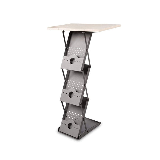 Faltbarer 2 in 1 Prospektständer Concord mit Theke, A4, Grau/Holz