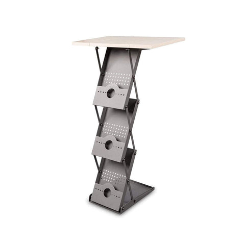 Faltbarer 2 in 1 Prospektständer Concord mit Theke, A4, Grau/Holz