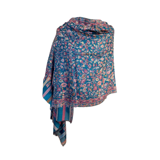 AISHITERU - Anira Kani Cashmere Shawl - Turquoise floral splendor ✨🧣