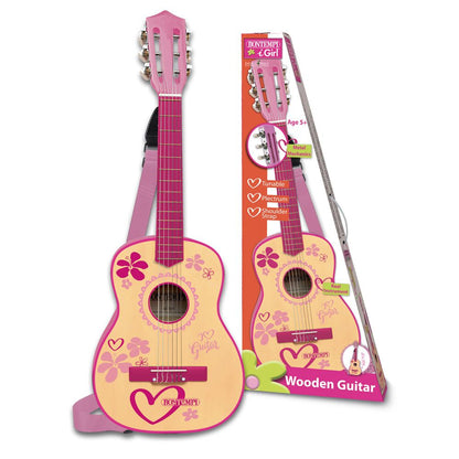 Gitarre 6 Saiten 75cm pink aus Holz