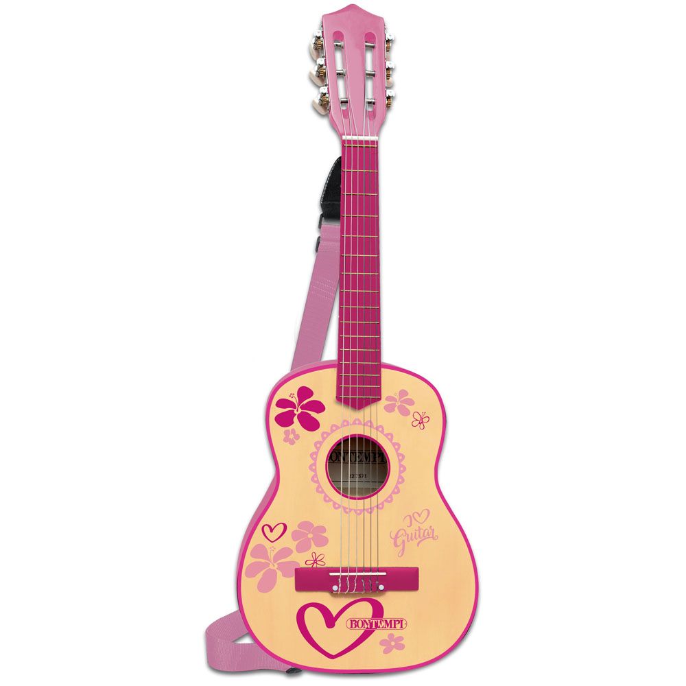 Gitarre 6 Saiten 75cm pink aus Holz