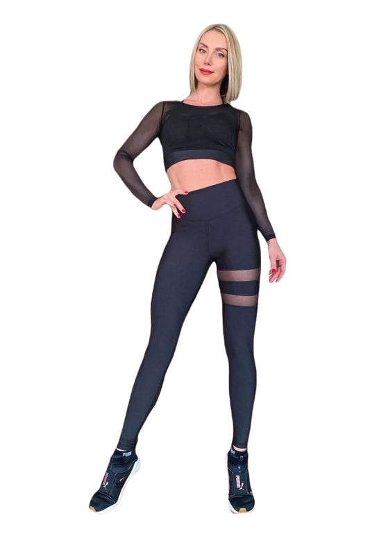 913 - Leggings de sport détaillés en tulle - Confort ultime 🌟🖤