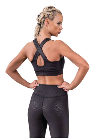 937 Leggings en simili cuir en noir serpent