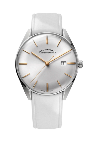 Elka Reloj - Correa de Cuero de Becerro Blanco Glaseado ⌚ D01-0808 Elegante Cronómetro para Cada Ocasión