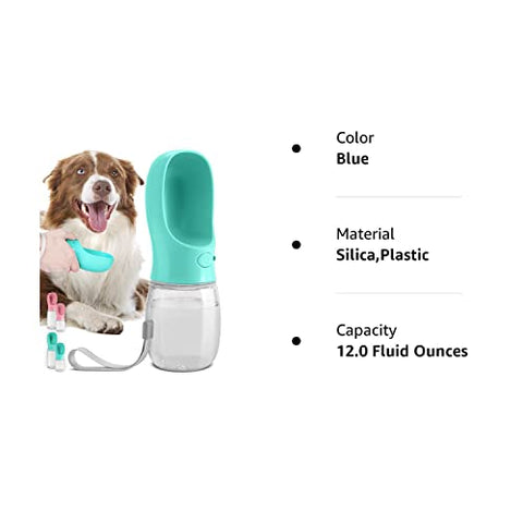 MalsiPree Hundewasserflasche, auslaufsicherer tragbarer Welpenwasserspender mit Trinkfutterautomat für Haustiere im Freien, Wandern, Reisen, Kunststoff in Lebensmittelqualität (350ML, Blau)