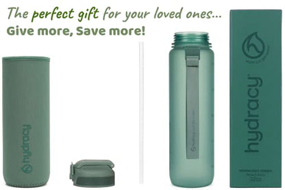 Hydracy Trinkflasche mit Strohhalm und Zeitmarkierung - 1Liter BPA-Frei Auslaufsicher Sportflasche - Kondenswasserfrei Wasserflasche - Ideal für Sport und Outdooraktivität - Mondlichtgrün