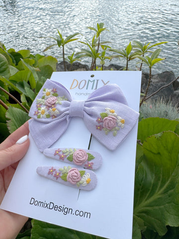 Eco-Friendly Linen Hair Clips and Bow for Girls