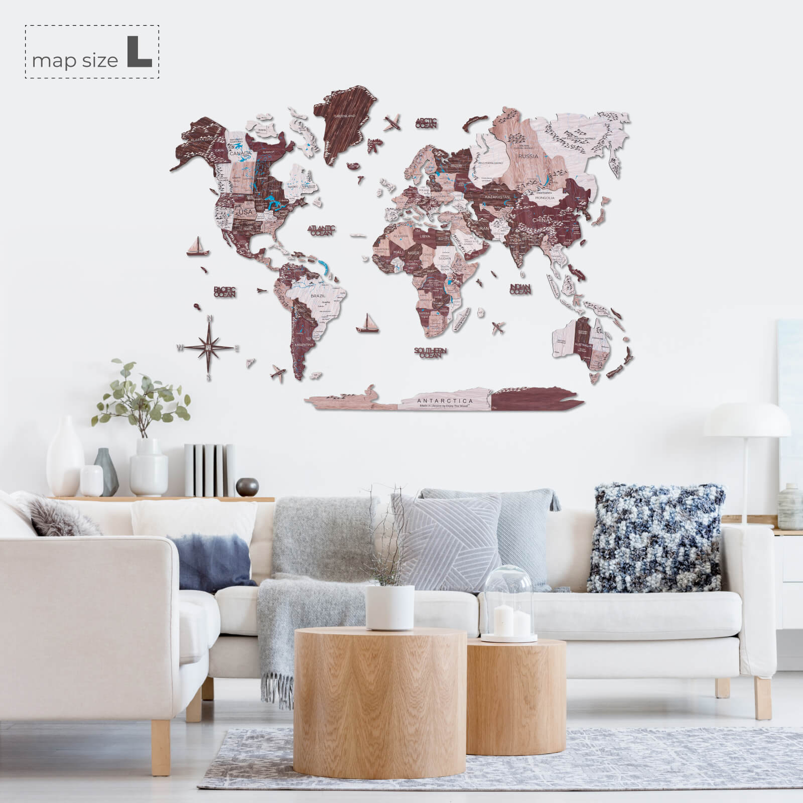 3D colored world map for wall