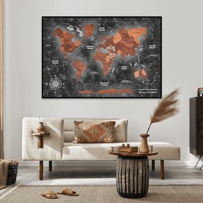 world map wooden panel