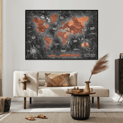 world map wooden panel