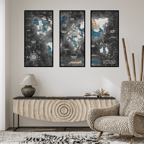 triptych world map