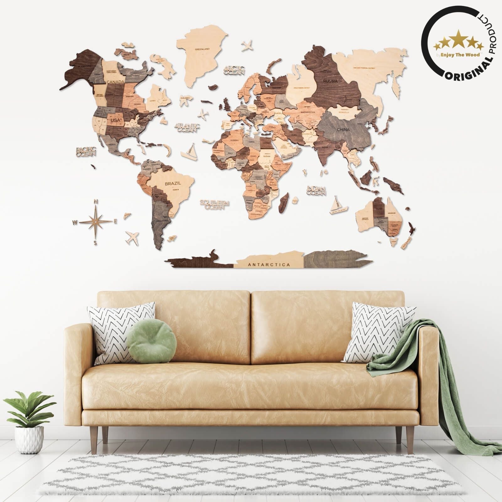 wooden world map for wall