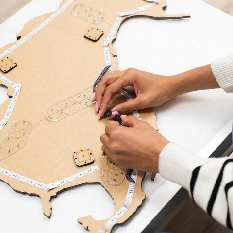 led wooden world map