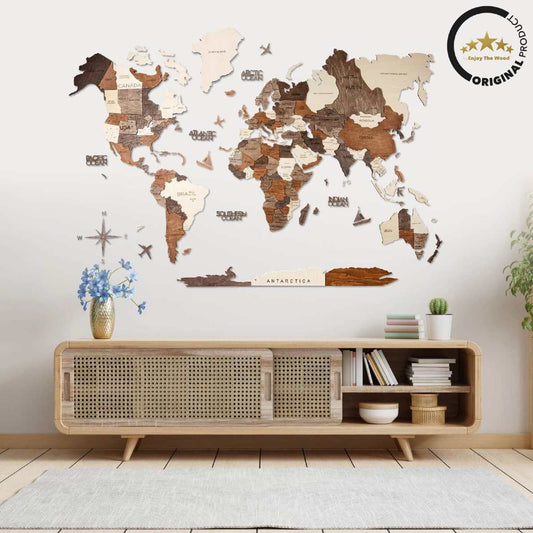 3d wooden world map