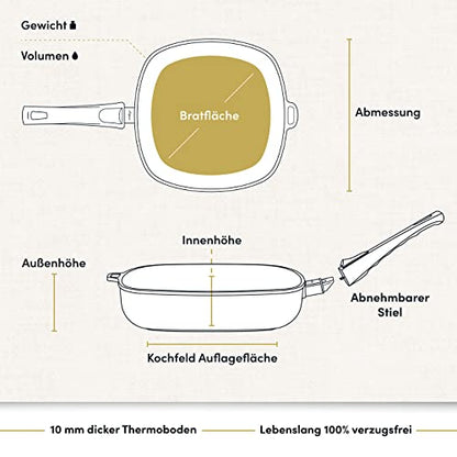 Hoffmann Aluguss Pfanne 28x28 cm Induktion viereckig Hoher Rand I Schmorpfanne Innenhöhe 6 cm I Viereckpfanne beschichtet I Eckpfanne Antihaft Rechteckpfanne Glasdeckel