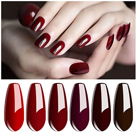 Vishine 6 x Gel-Nagellack, semi-permanent, Serie Dunkelrot, Burgunderrot, Soak Off, UV, LED, Gel, Polish für Nail Art