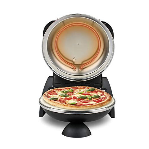 G3 Ferrari G10006 Pizza Äußern Vergnügen, Ofen Pizza, 1200 W, 400°C, Felsen Feuerfest (durchmesser 31 cm), Timer 5', Kochbuch inbegriffen, Schwarz, 31.6 x 31.6 x 25 cm