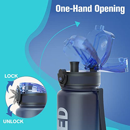 Trinkflasche, 1L BPA-Frei Tritan Wasserflasche mit Strohhalm, Trinkflasche Sport Auslaufsicher mit Zeitmarkierung und Bürste, Sportflasche für Fitness, Schule, Yoga, Outdoor(1 Flasche)